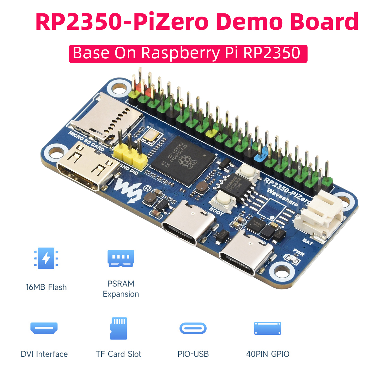 Raspberry Pi 3D Print - Waveshare RP2350-PiZero Development Board Base On